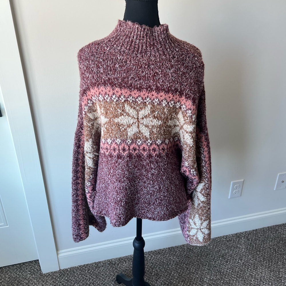 Francesca's Collections Maroon and Pink Cowl Sweater Size Large - Picture 4 of 9